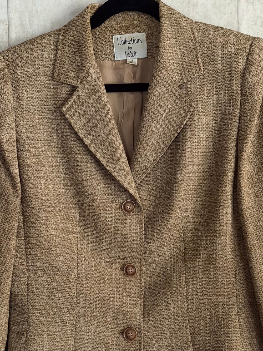 Le Suit Womens 2 Piece Pant Suit Sz 12 Brn Tweed Blazer WideLeg VTG Career Power - Picture 11 of 12
